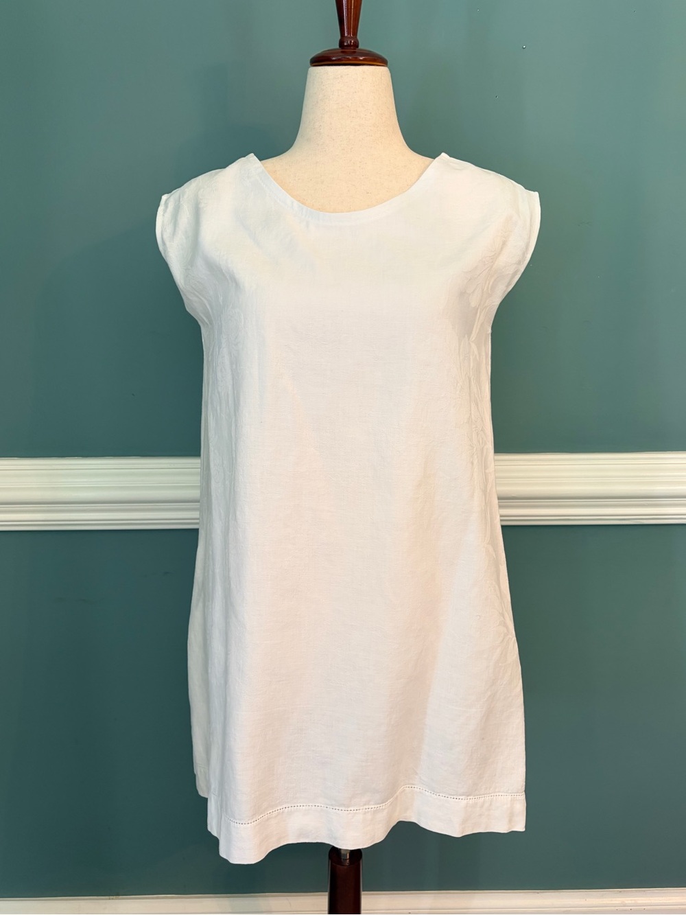 Classic White Handmade Cap-Sleeve Dress-Reclaimed Tablecloth